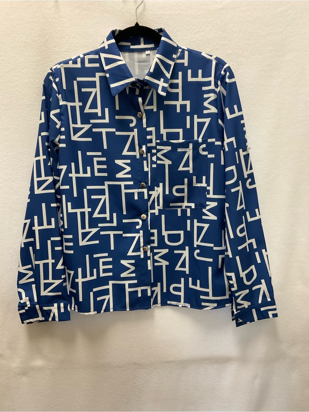 Blue Geometric Button-Up Shirt - Women Tops